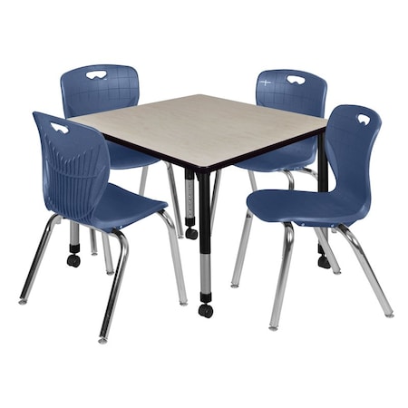 Regency Tables > Height Adjustable > Square Mobile Table & Chair Sets, 42 W, 42 L, 23-34 H, Maple TB4242PLAPCBK40NV